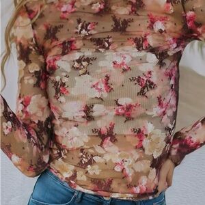 Floral Mesh Long Sleeve Top